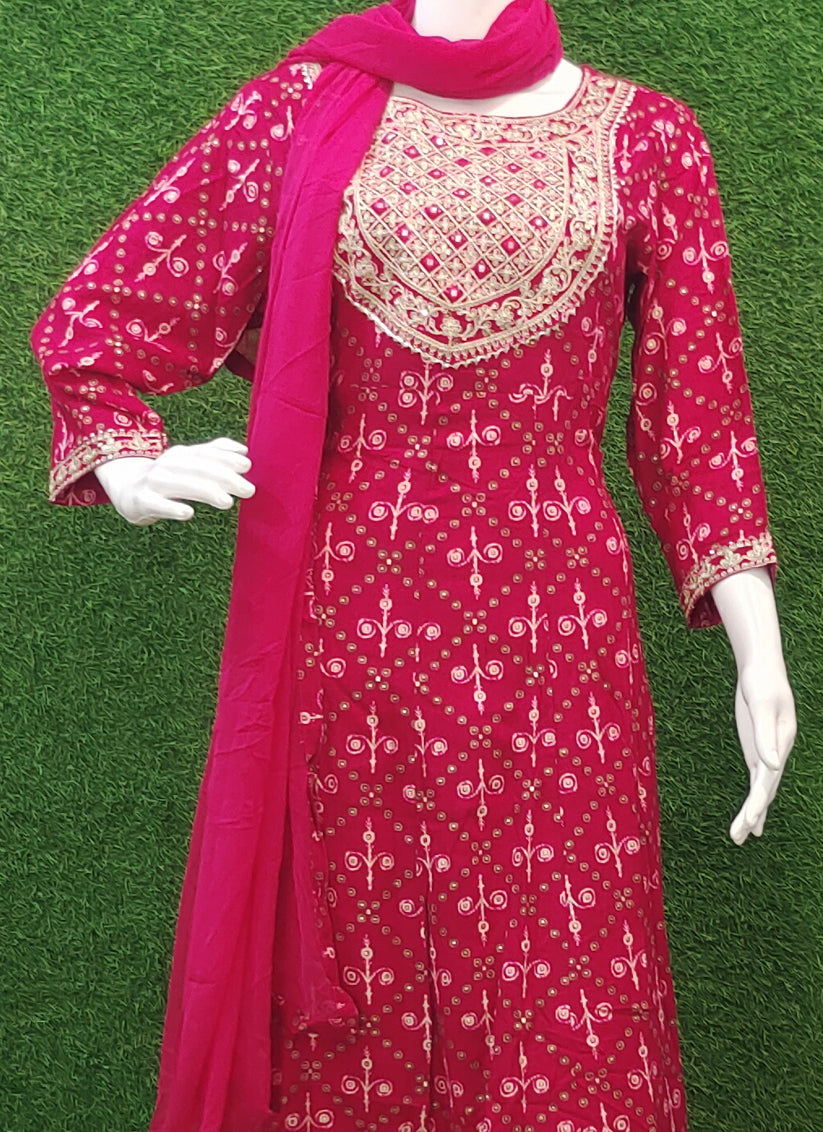 Magenta Rayon Anarkali Style Salwar Suit