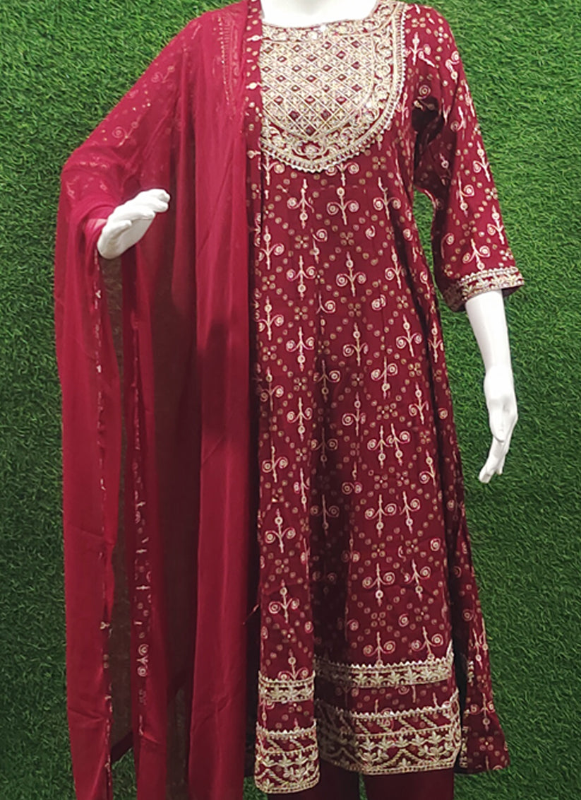 Maroon Rayon Anarkali Style Salwar Suit