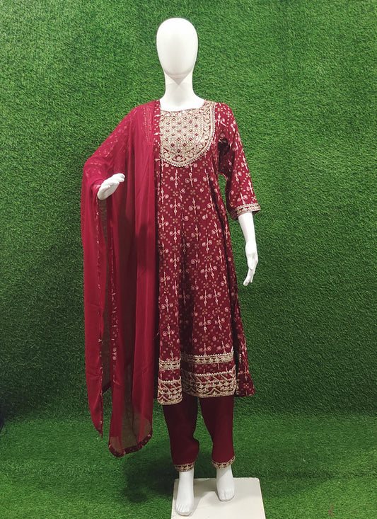 Maroon Rayon Anarkali Style Salwar Suit