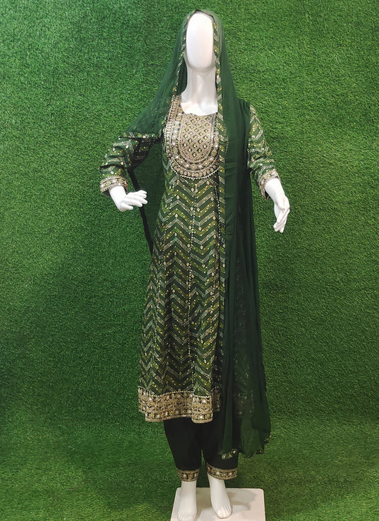 Green Rayon Embroidered Anarkali style Salwar suit