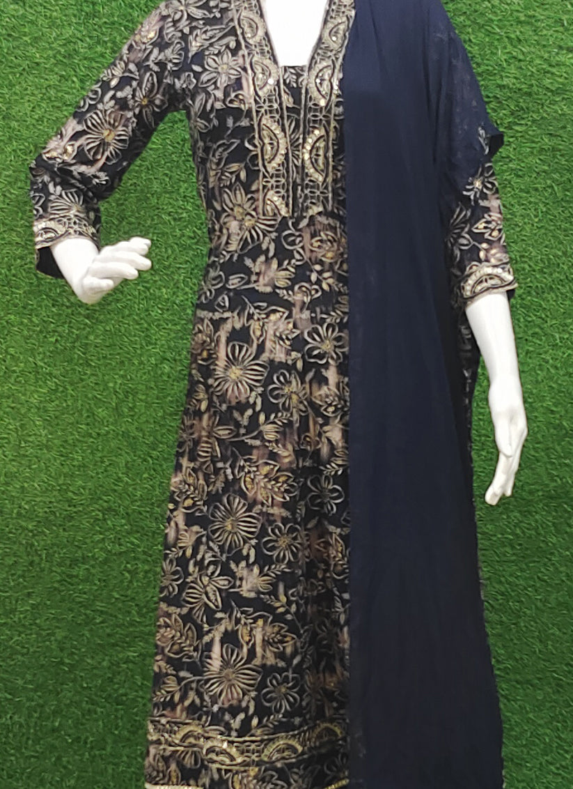 Navy Blue Rayon Embroidered  Anarkali Style Salwar Suit
