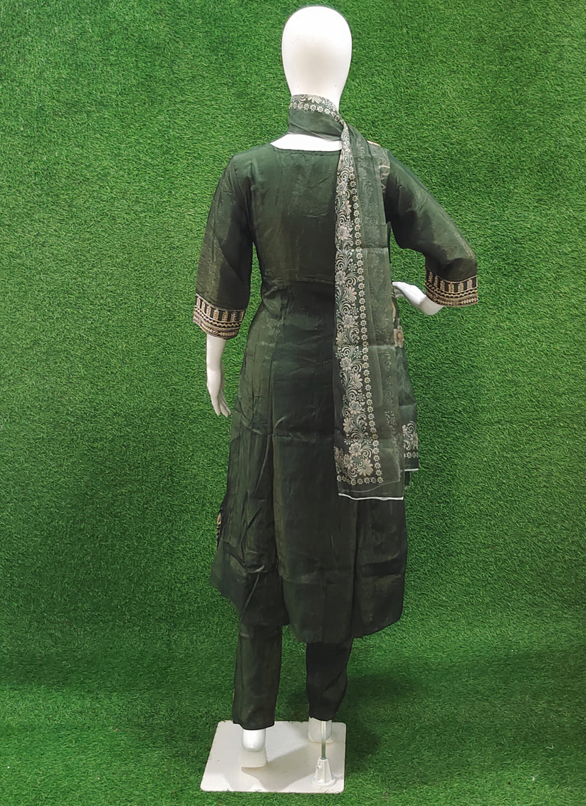 Olive Green Viscose Silk Anarkali Style Salwar Suit