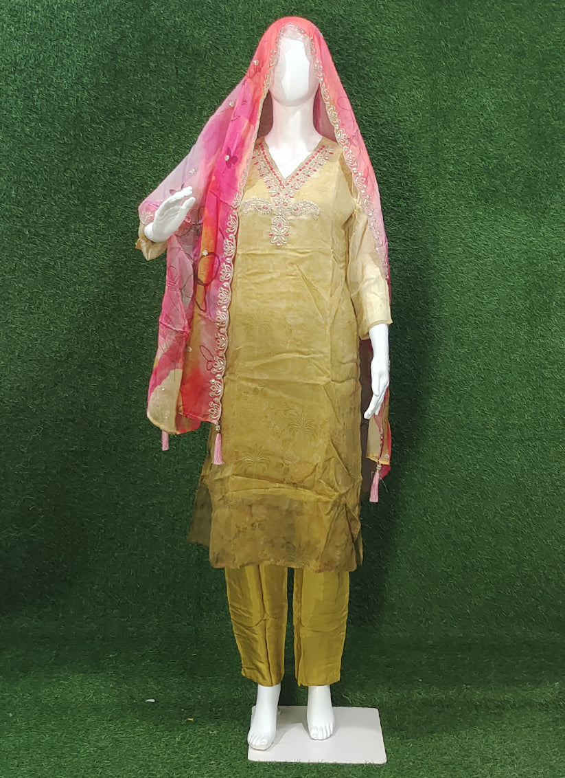 Pista Green Chiffon Embroidered Pent Kameez