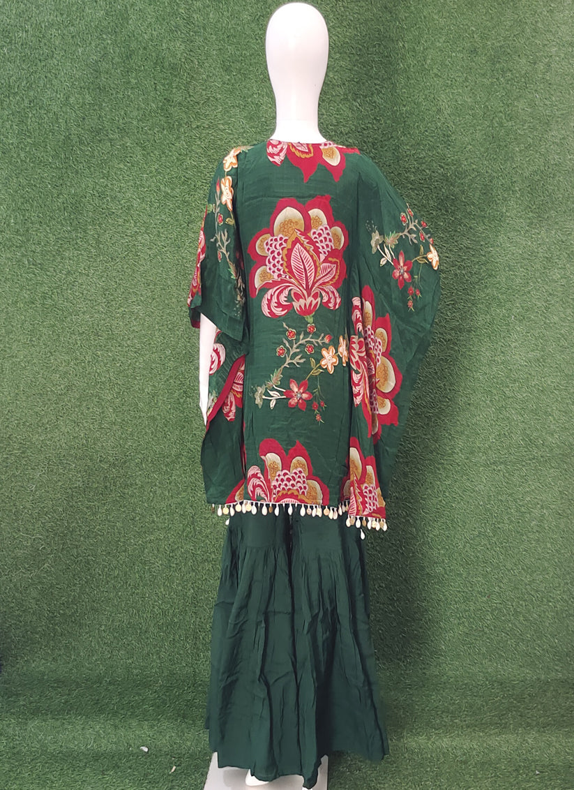 Forest Green Embroidered 3 Piece Indo Western