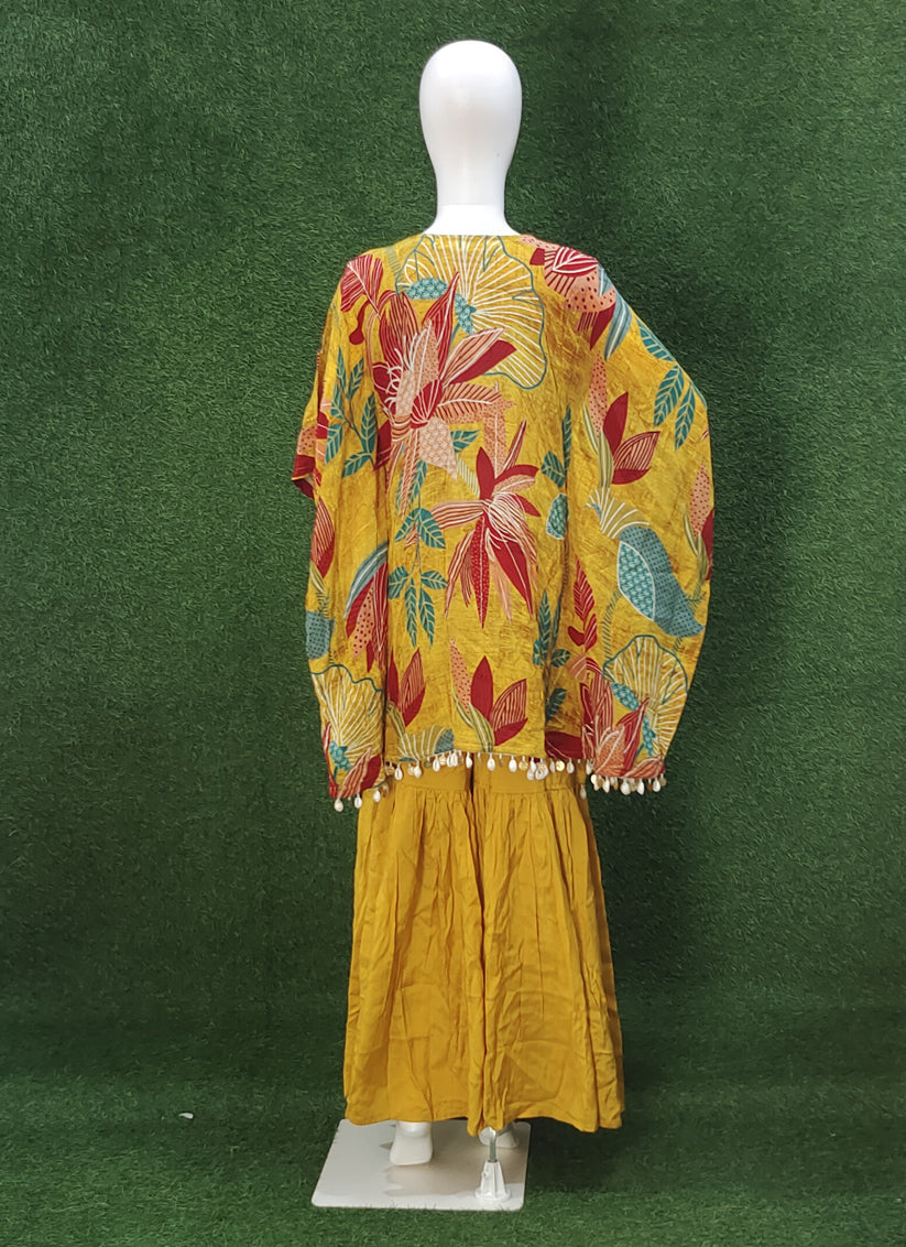 Bright Yellow Embroidered 3 Piece Indo Western