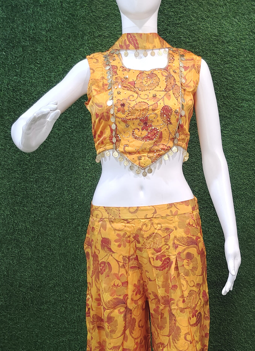 Golden Yellow Embellished 3 Piece Indo Western