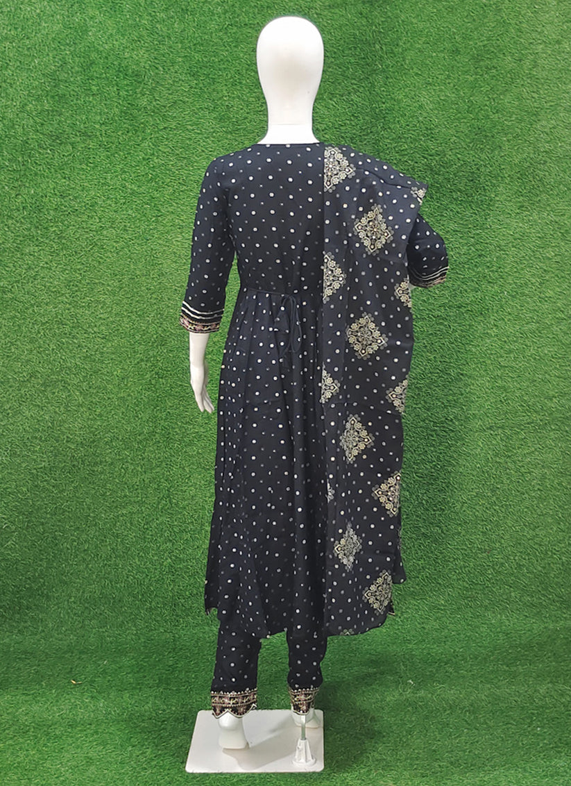 Black Rayon Cotton Anarkali Style Salwar Suit