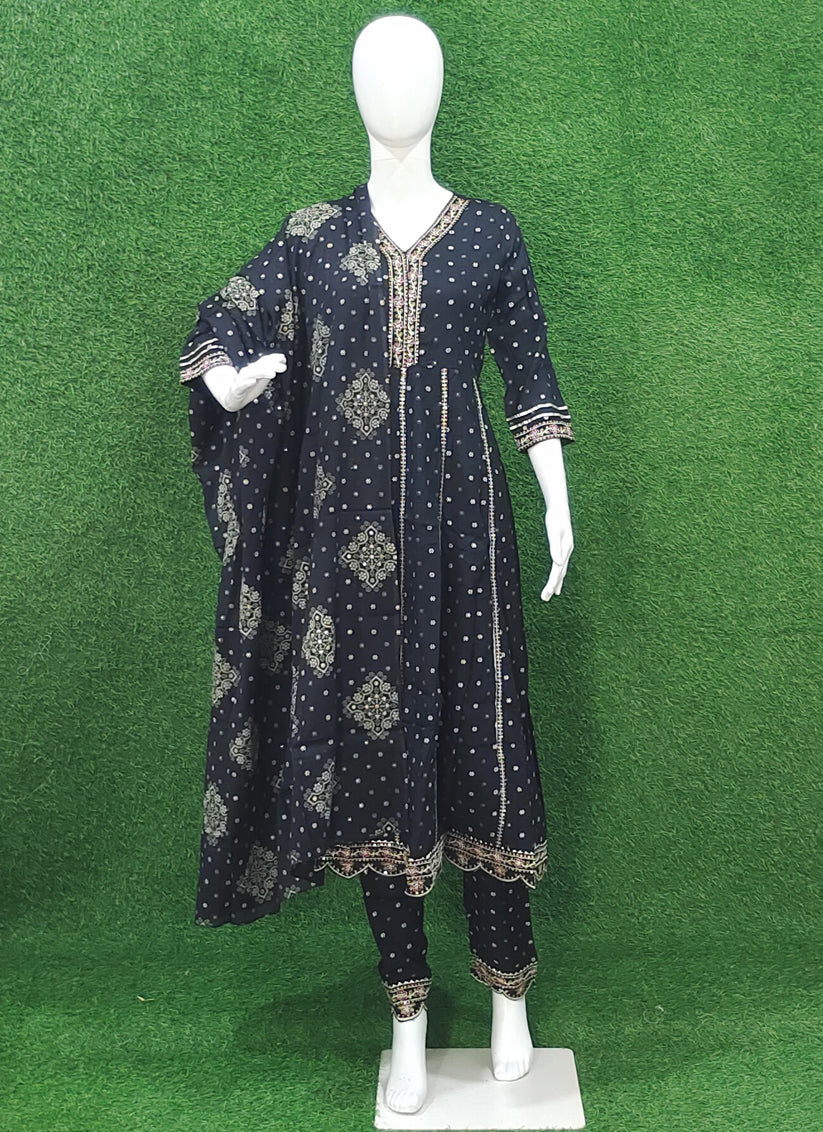 Black Rayon Cotton Anarkali Style Salwar Suit