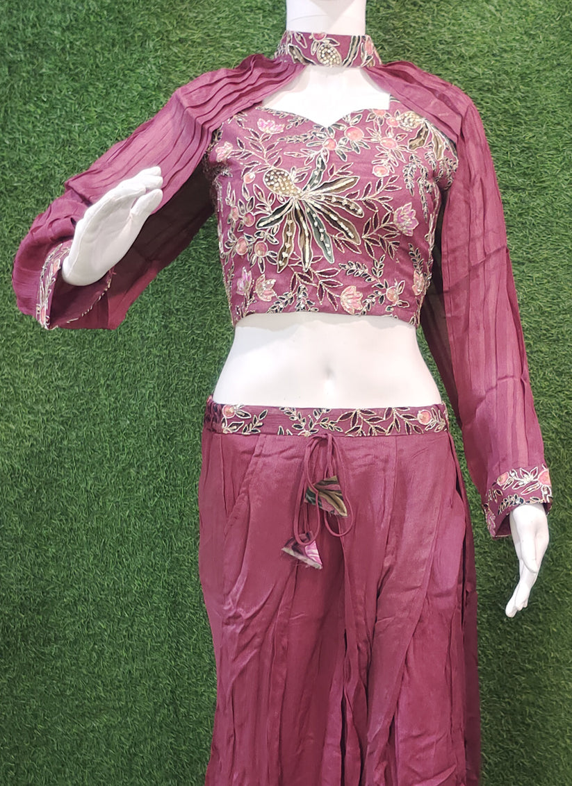 Mauve Imported Lycra 3 Piece Indo Western