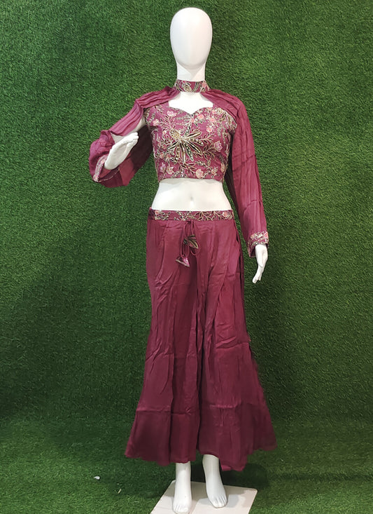 Mauve Imported Lycra 3 Piece Indo Western