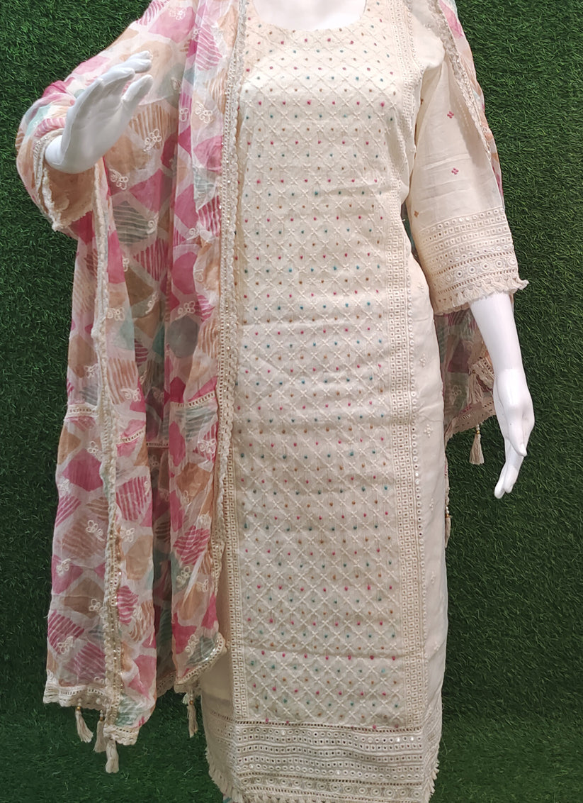 Off white Chikankari Embroidered Salwar Suit