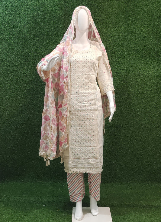 Off white Chikankari Embroidered Salwar Suit