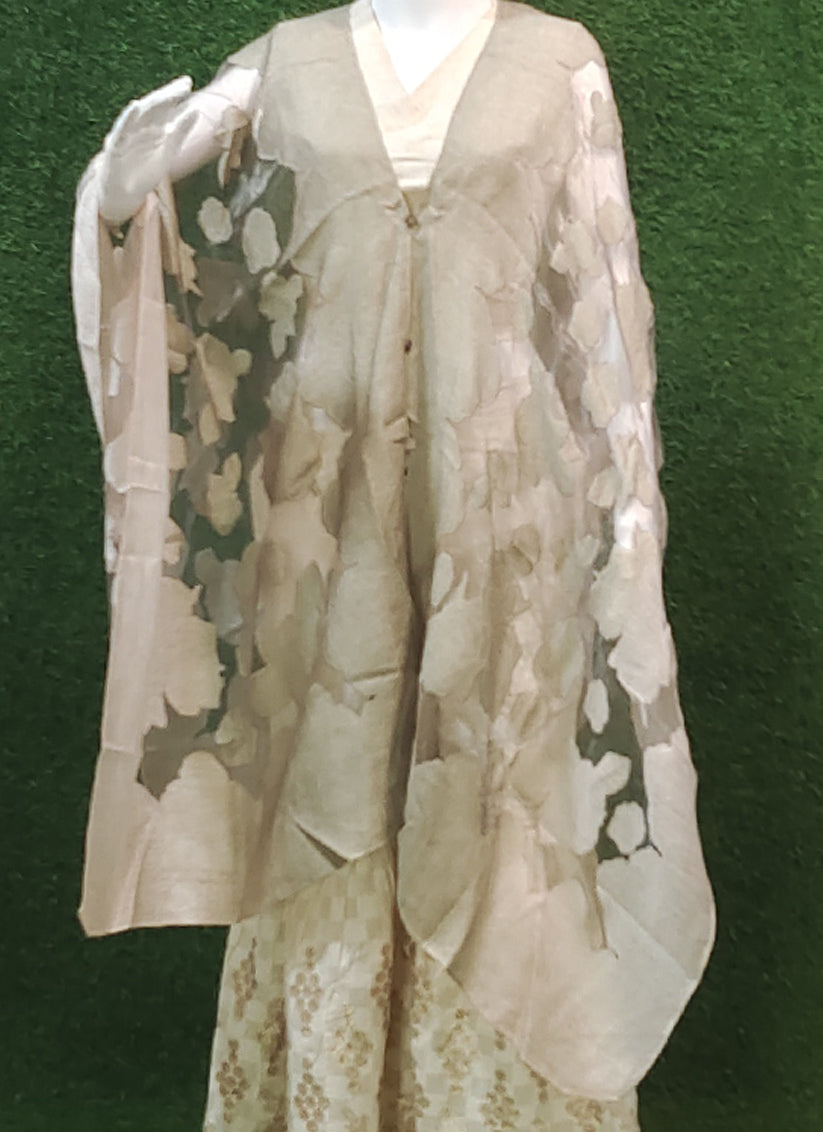 Off white & Creem Cotton Embroidery 3 Piece Indo Western