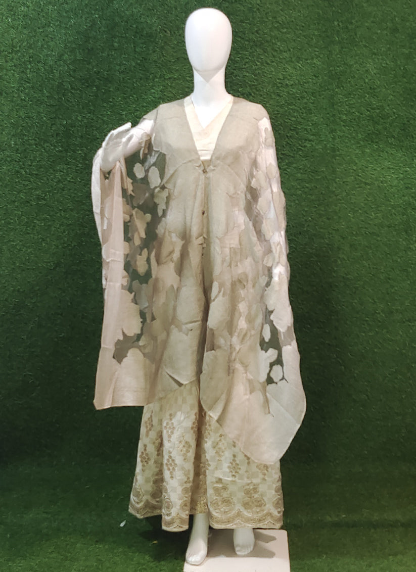 Off white & Creem Cotton Embroidery 3 Piece Indo Western