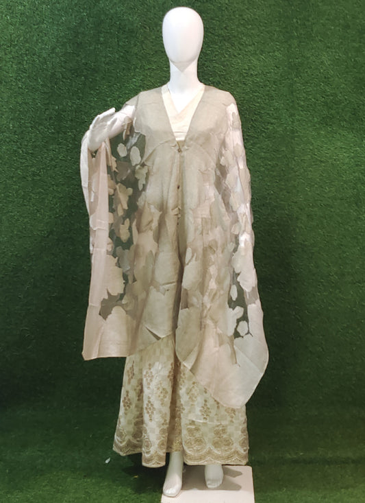 Off white & Creem Cotton Embroidery 3 Piece Indo Western