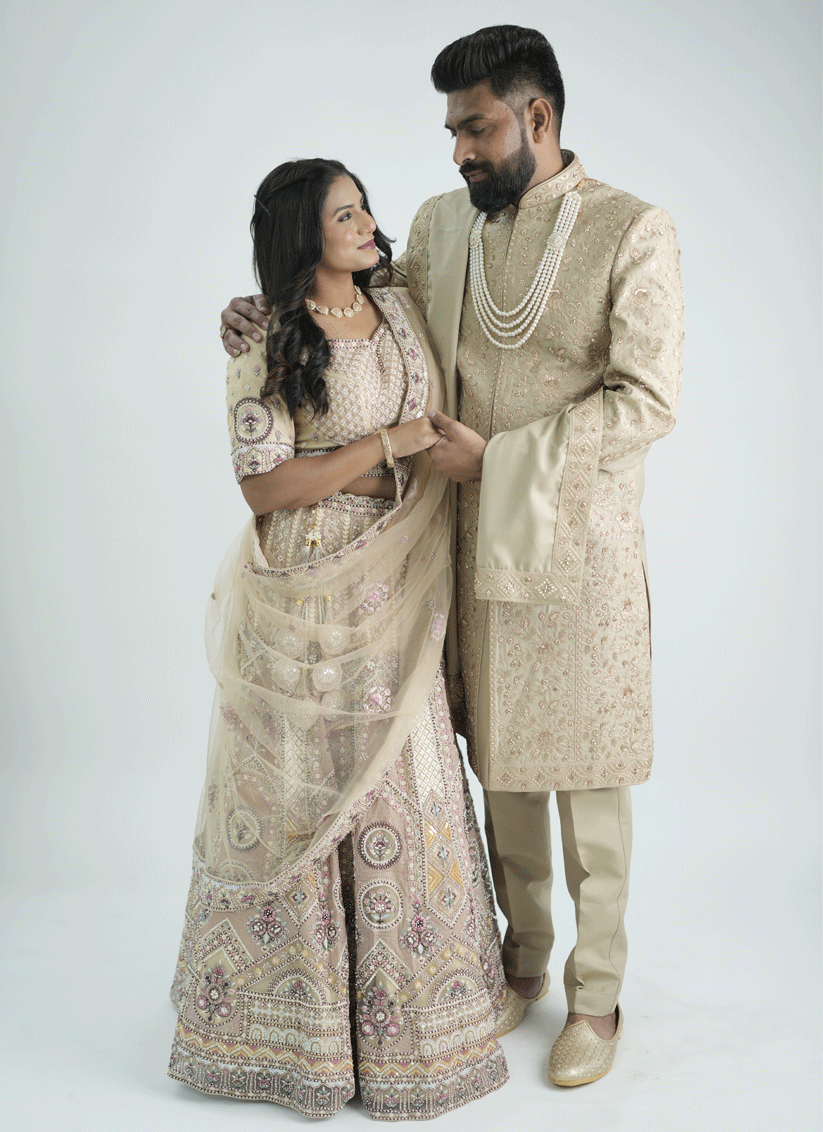 Peach Jacquard Hand Embroidery & Motif Work Sherwani