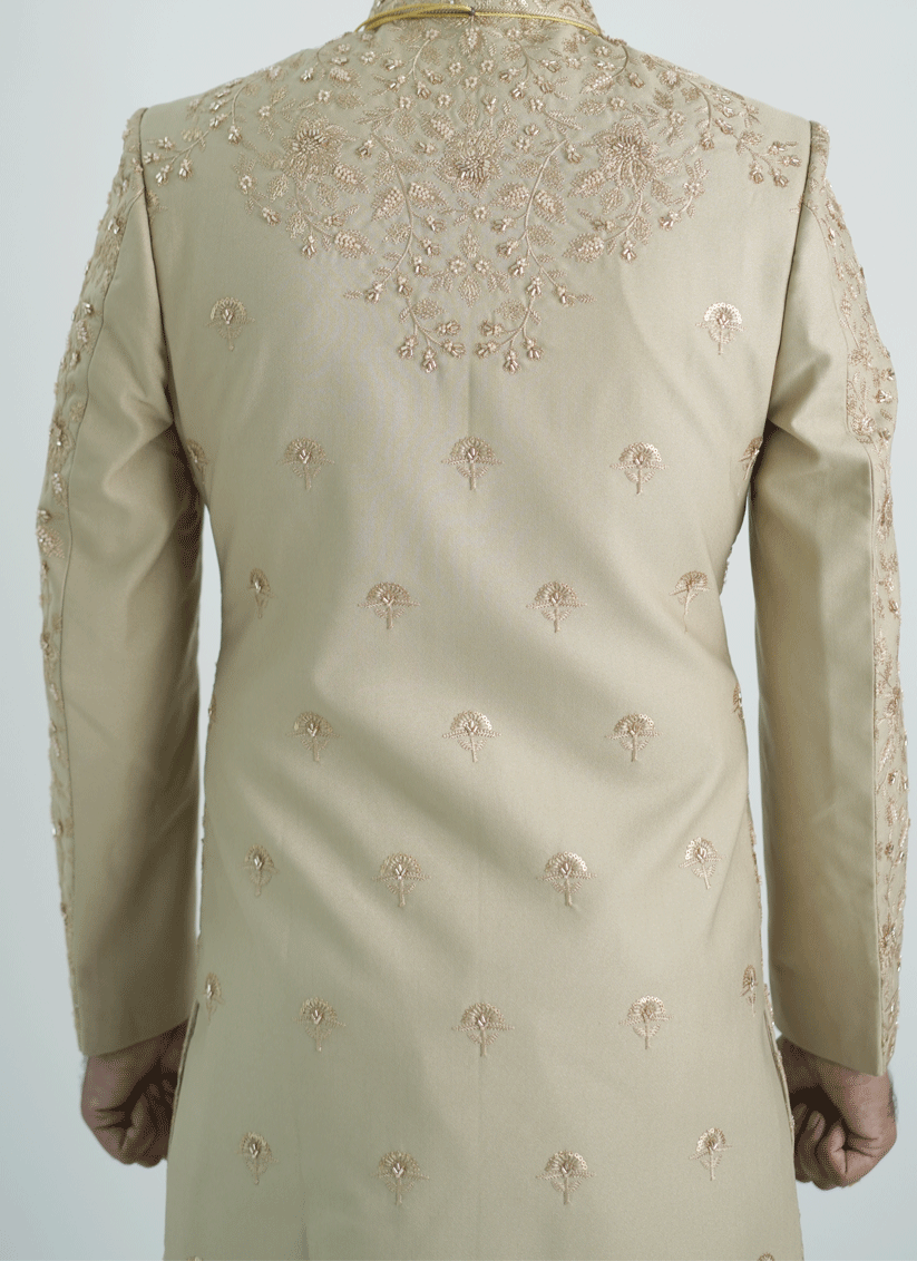 Peach Jacquard Hand Embroidery & Motif Work Sherwani
