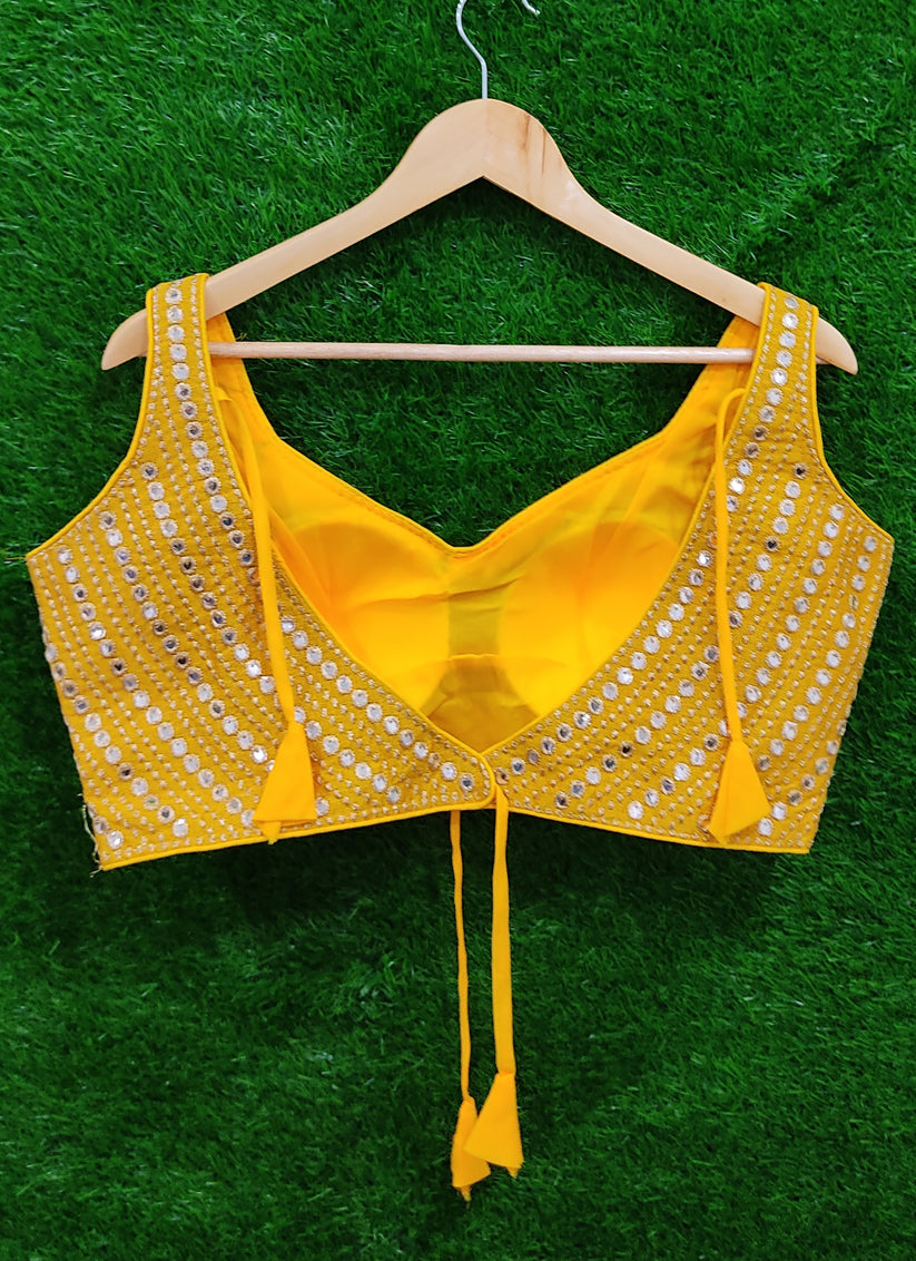 Yellow Raw Silk Embroidered Readymade Padded Blouse