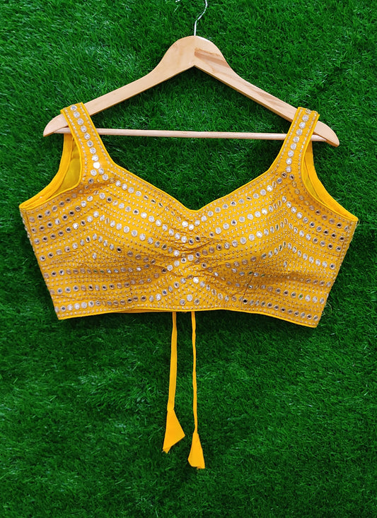 Yellow Raw Silk Embroidered Readymade Padded Blouse