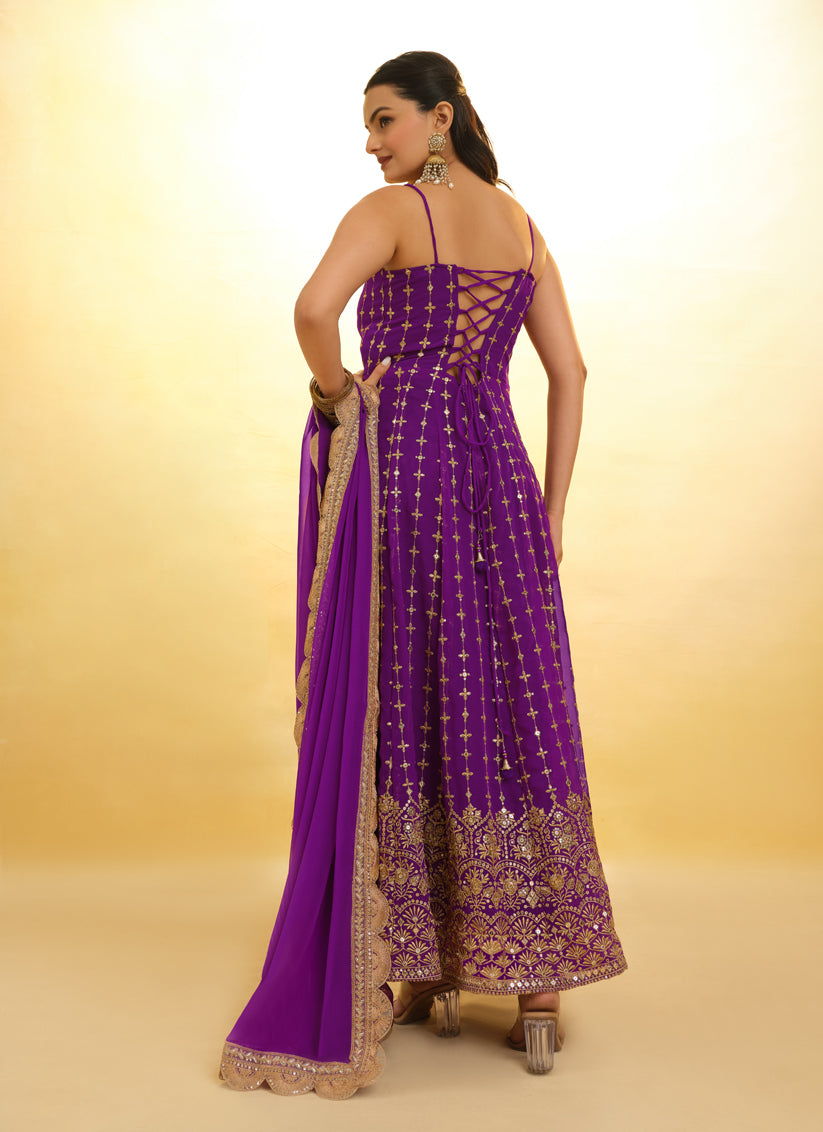 Purple Embroidered Georgette Readymade Anarkali Suit