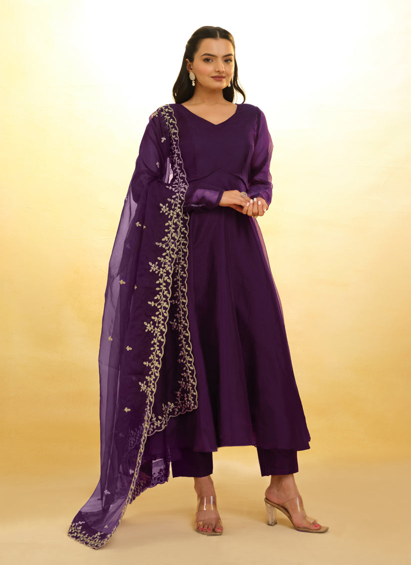 Purple Organza Readymade Anarkali Suit
