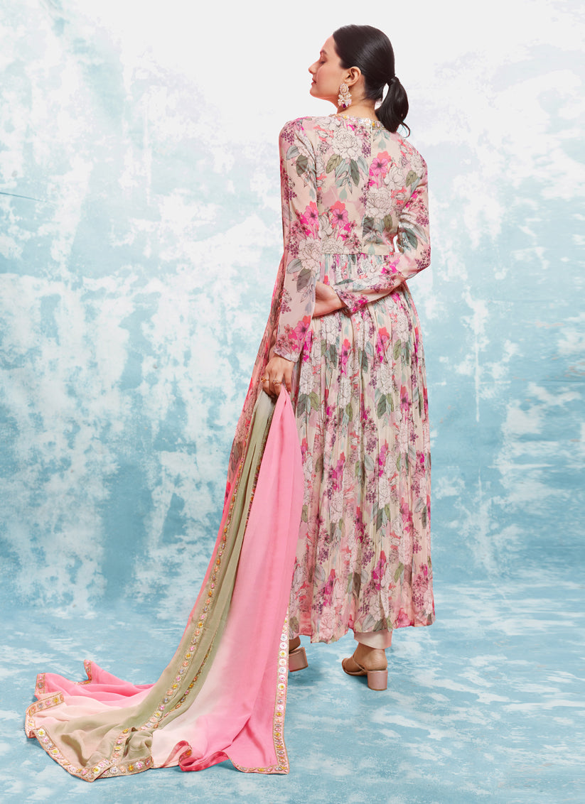 Blush Pink Georgette Readymade Anarkali Suit
