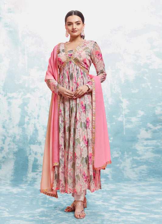 Blush Pink Georgette Readymade Anarkali Suit