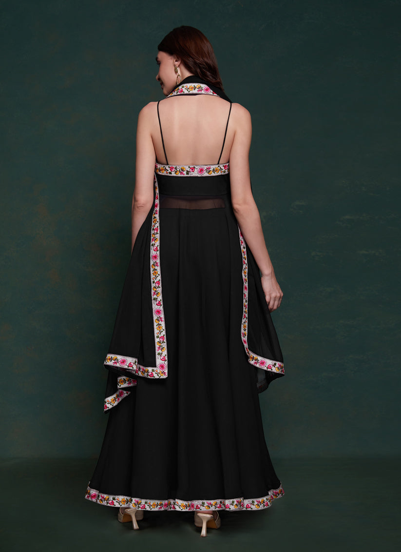 Black Georgette Readymade Anarkali Suit