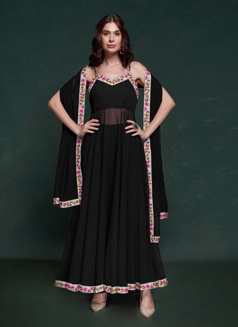 Black Georgette Readymade Anarkali Suit