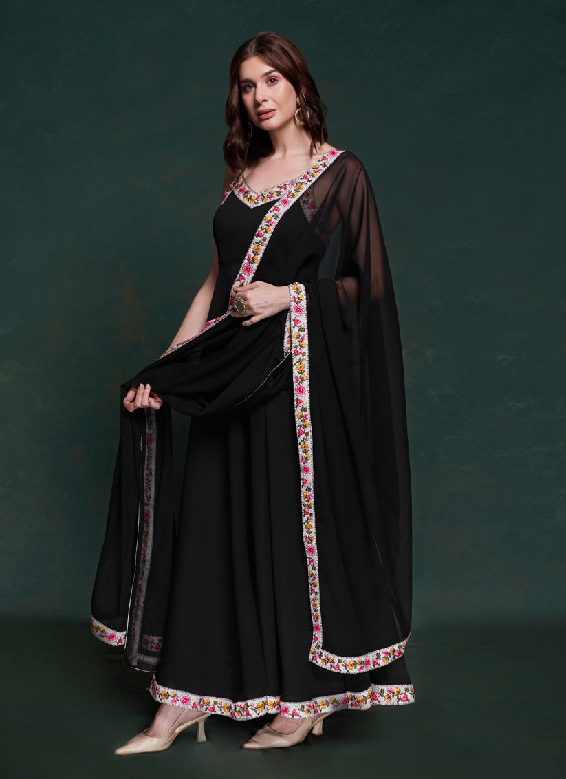 Black Georgette Readymade Anarkali Suit