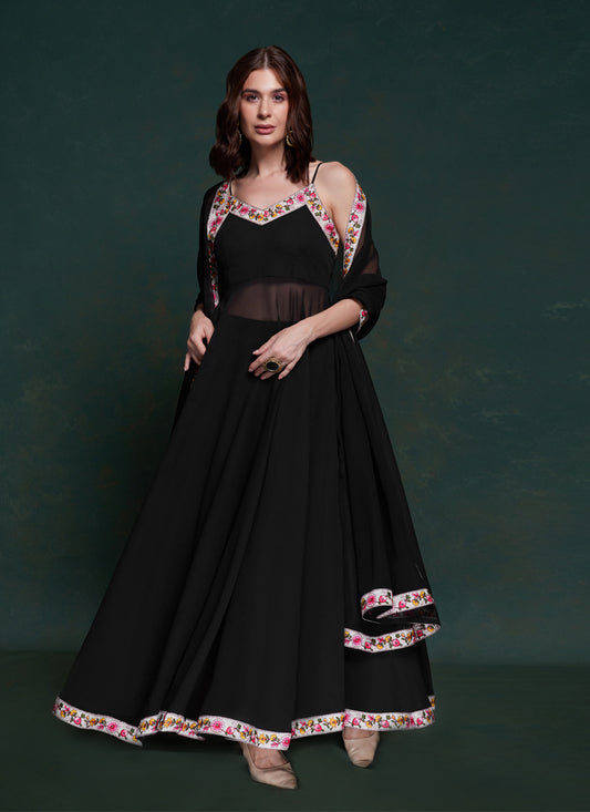 Black Georgette Readymade Anarkali Suit