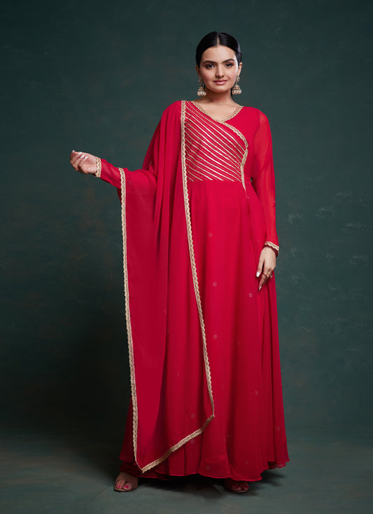 Red Georgette Readymade Gown