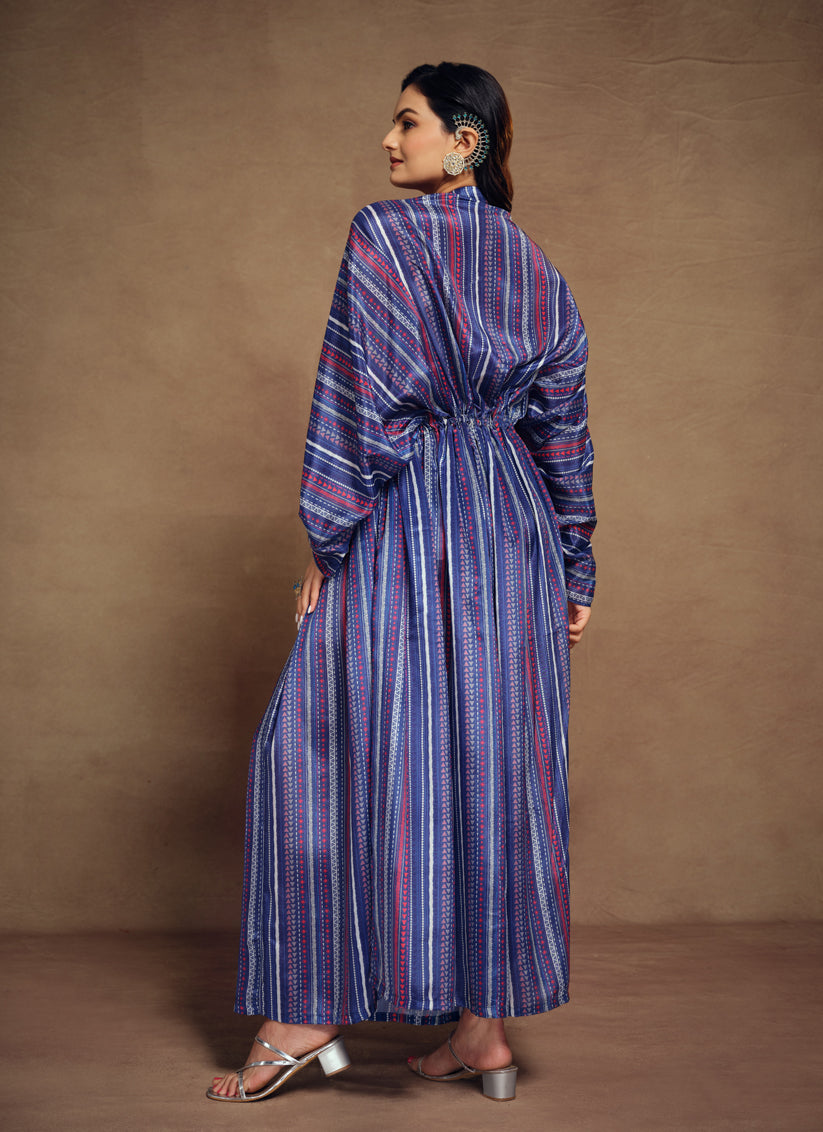 Indigo Blue Art Silk Printed Kaftan