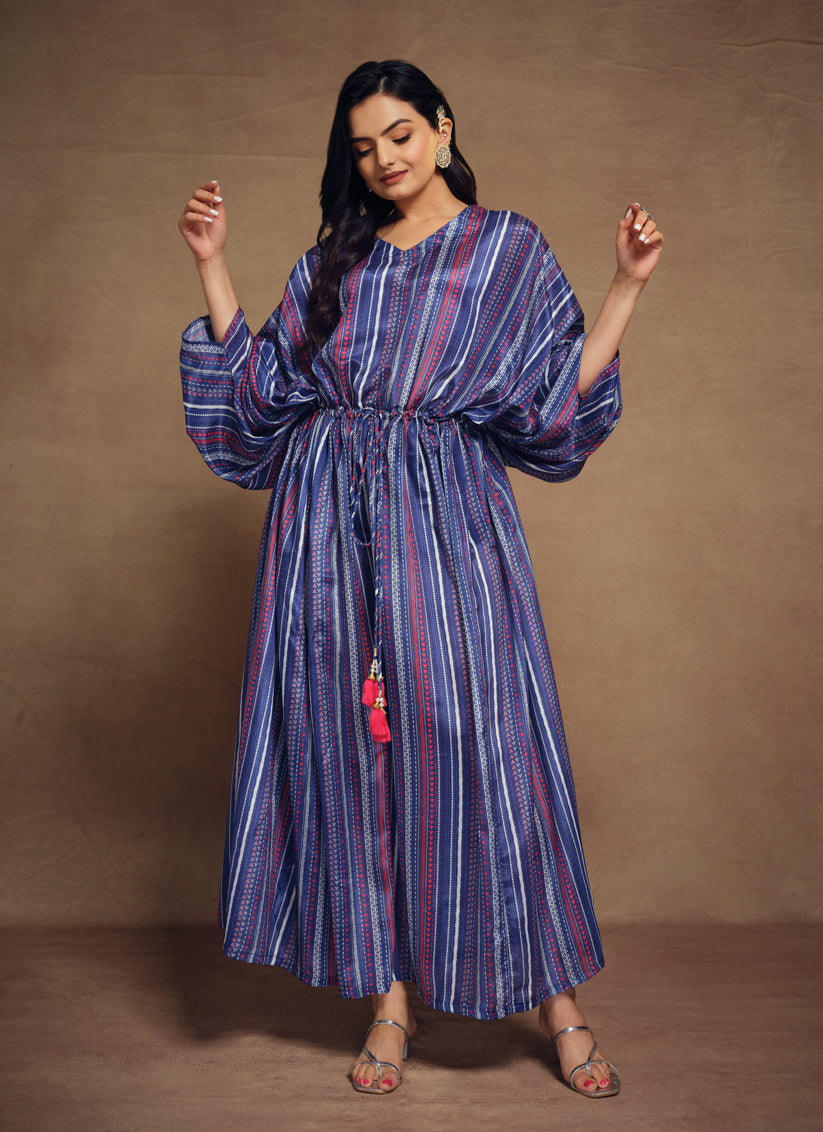 Indigo Blue Art Silk Printed Kaftan