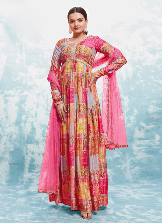 Pink Readymade Gown with Dupatta