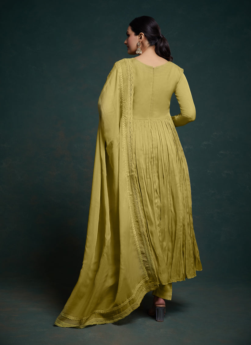 Olive Green Readymade Festival Wear Suit