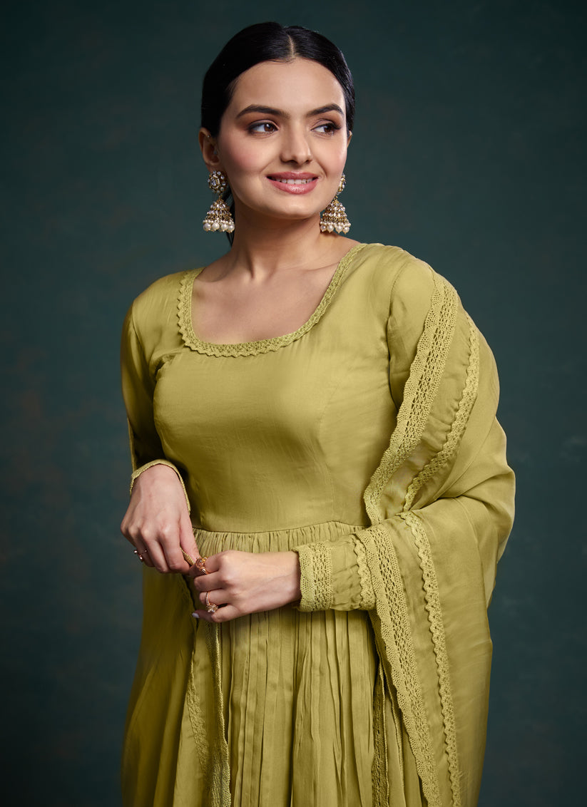 Olive Green Readymade Festival Wear Suit