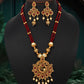 Maroon Matte Gold Long Necklace Set