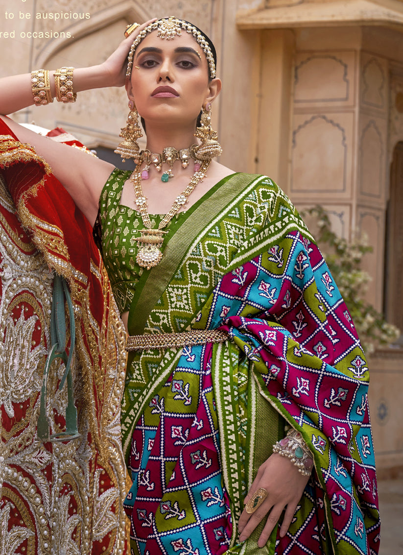 Multicolor Mercerized Silk Patola Designer Saree