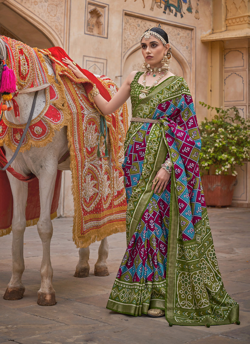 Multicolor Mercerized Silk Patola Designer Saree