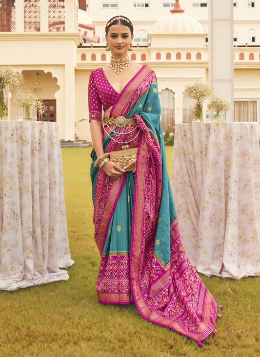 Firozi Mercerized Silk Designer Saree