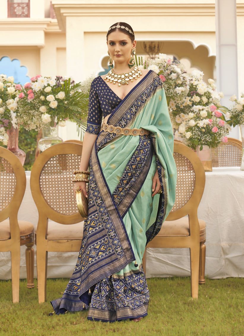 Mint Green Mercerized Silk Designer Saree