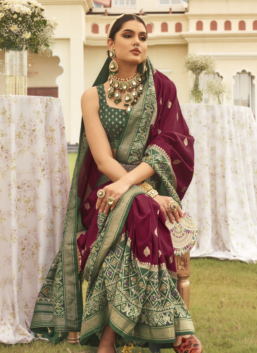 Maroon Mercerized Silk Designer Saree