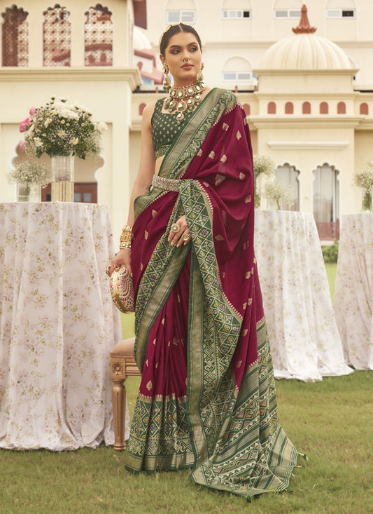 Maroon Mercerized Silk Designer Saree