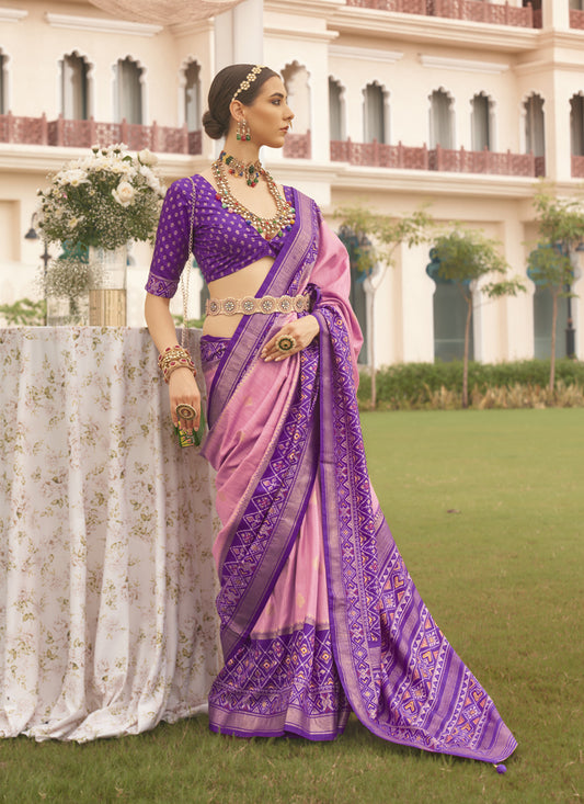 Pink Mercerized Silk Designer Saree