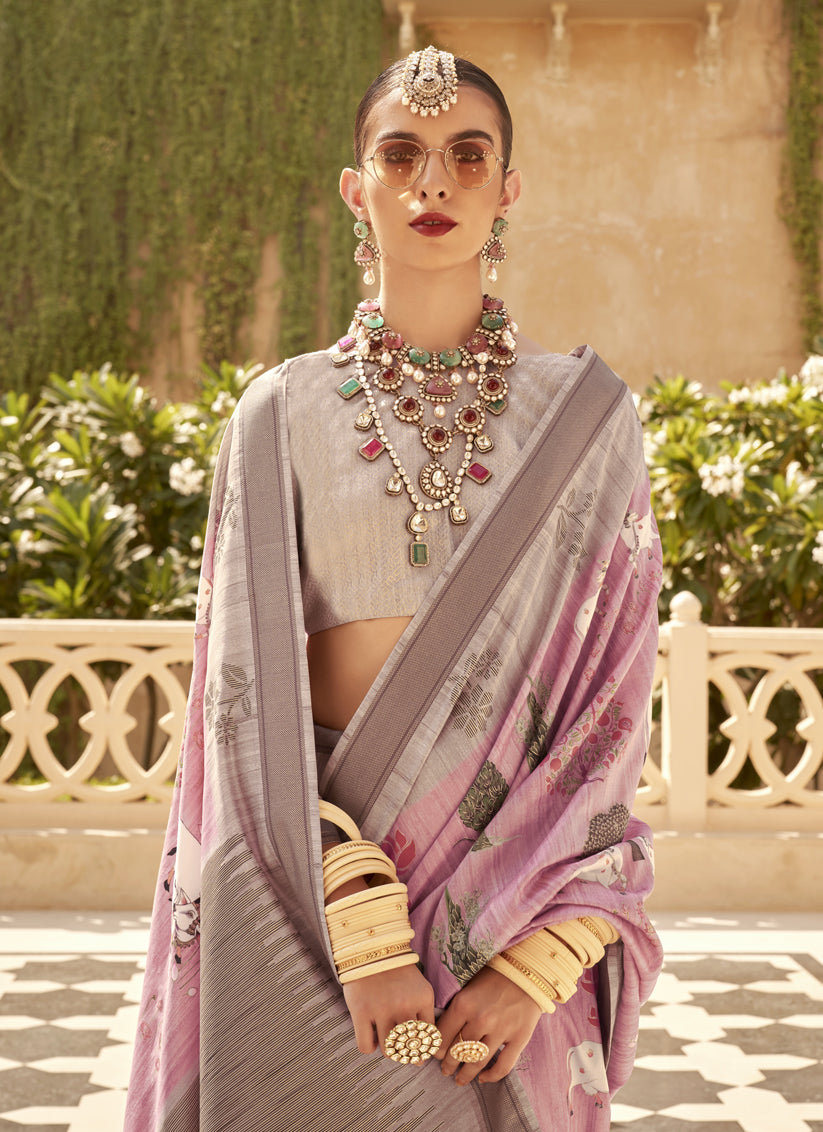 Carnation Pink Raw Silk Bengal Design Saree