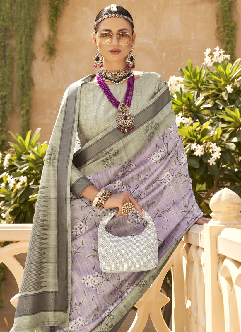 Lavender Raw Silk Bengal Design Saree