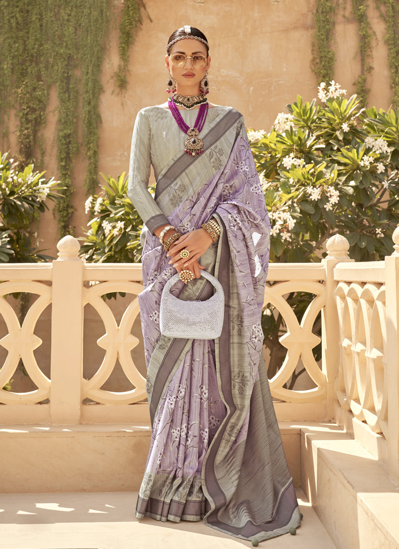 Lavender Raw Silk Bengal Design Saree