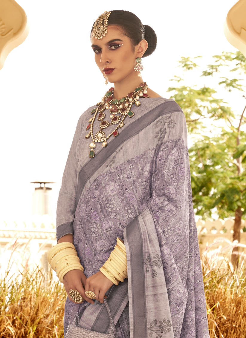 Mauve Raw Silk Bengal Design Saree