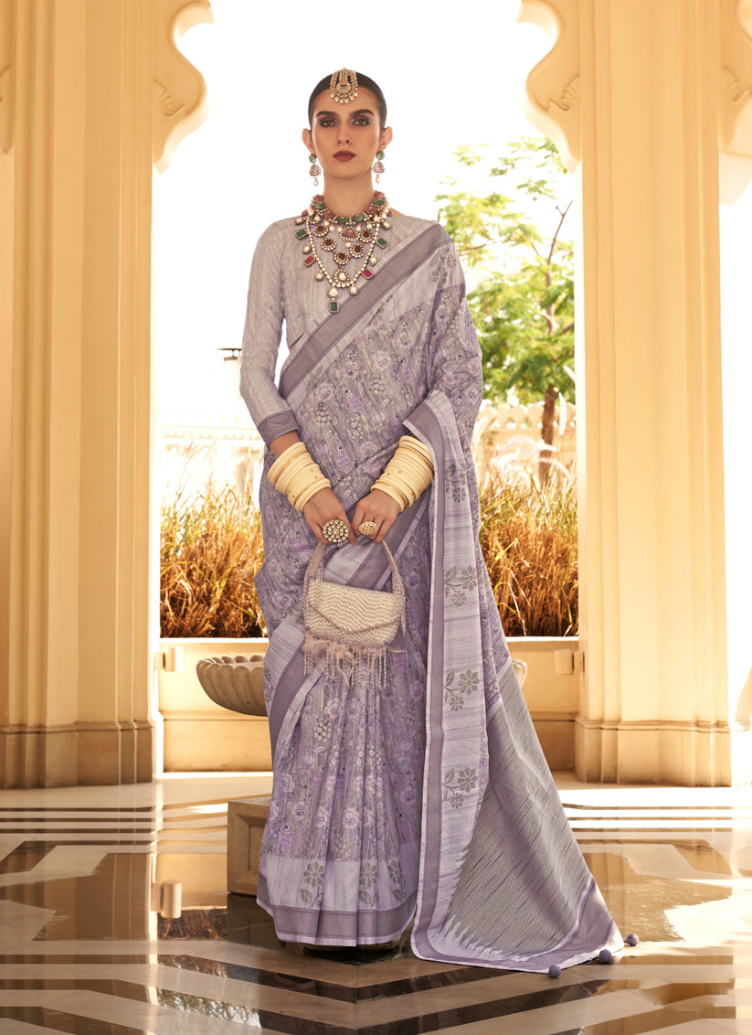 Mauve Raw Silk Bengal Design Saree